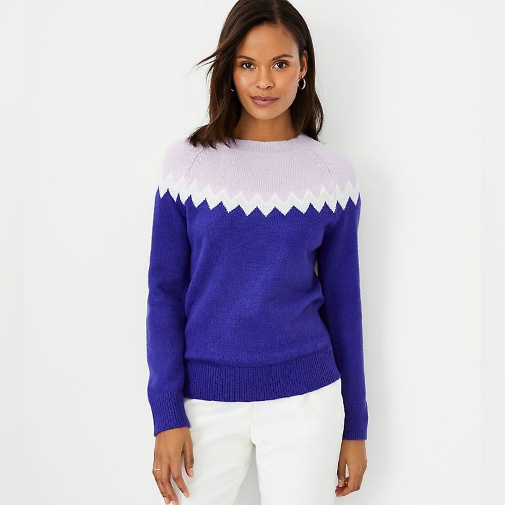Ann Taylor Fair Isle Crewneck Wool Blended Sweater